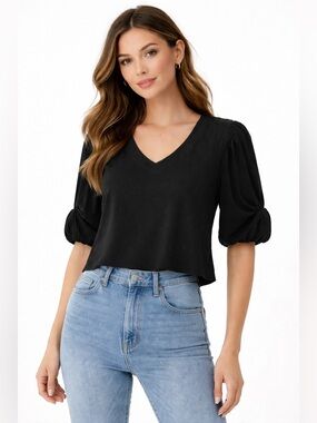 7 For All Mankind Black V-Neck Blouse